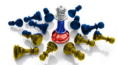 Kazanan Ukrayna 'ya karşı Rusya Savaşı savaş piyonları bayrak renkleri - 3D canlandırma