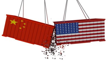 ABD Çin 'e karşı ticari mali savaş konteynırı kazası - 3D görüntüleme