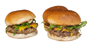 Hamburger, arucola peynirli biftek, fast food.