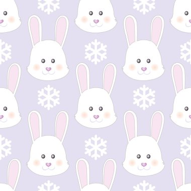 Kar taneli şirin çizgi film tavşanı. Çocuklar için Tekstil Baskı Tasarımı. Tekstil, ambalaj kağıdı, kartpostal baskısı. 