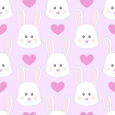 Kalpli şirin bir tavşan. Sevgililer Günü arkaplanı. Çocukların moda baskısı. Vektör illüstrasyonu