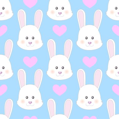 Kalpli şirin bir tavşan. Sevgililer Günü arkaplanı. Çocukların moda baskısı. Vektör illüstrasyonu