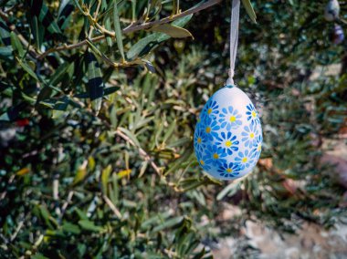 Easter Eggs on the trees. Traditional bulgarian national decoration for Easter. High quality photo