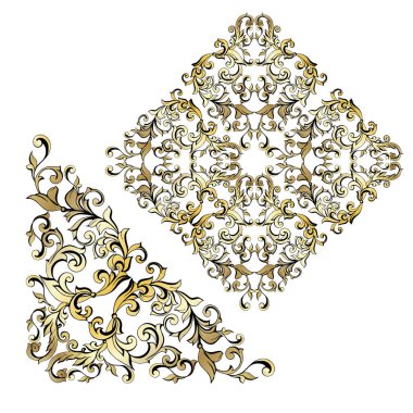 Vector damask klasik barok parşömen tomarı girdabı. Viktorya dönemi monogramı heraldik kalkan girdabı. Retro çiçekli yaprak desenli sınır yaprakları antik akanthus kaligrafi oymalı dövme. Kusursuz desen