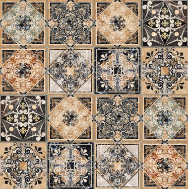 Dijital fayans tasarımı. Soyut damaske yama işi dikişsiz desenli vintage fayanslar. Yüksek kalite fotoğraf