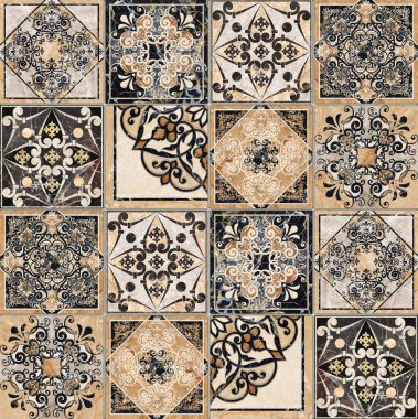 Dijital fayans tasarımı. Soyut damaske yama işi dikişsiz desenli vintage fayanslar. Yüksek kalite fotoğraf