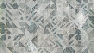 Grunge concrete wall with ornaments and prints. Digital tiles design. Abstract damask patchwork background