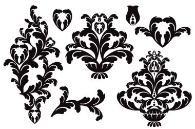 Vector damask klasik barok parşömen tomarı girdabı. Viktorya dönemi monogramı heraldik kalkan girdabı. Retro çiçekli yaprak desenli sınır yeşilliği antik akanthus kaligrafi oymalı dövme. Döşeme elementi.