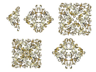 Vector damask klasik barok parşömen tomarı girdabı. Viktorya dönemi monogramı heraldik kalkan girdabı. Retro çiçekli yaprak deseni sınır yeşilliği antika akanthus kaligrafi oymalı dövme.