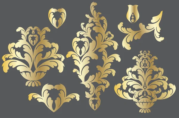 Rotolo Ornamento Barocco Vintage Damasco Vettoriale Monogramma Vittoriano Scudo Araldico — Vettoriale Stock