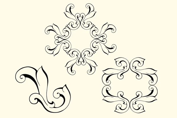 Vector Damasco Vintage Barroco Ornamento Pergamino Remolino Monograma Victoriano Escudo — Vector de stock
