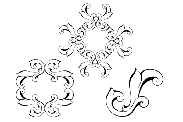 Vektor Damask Vintage Ornamen Gulir Barok Berputar Victoria Monogram Heraldik - Stok Vektor