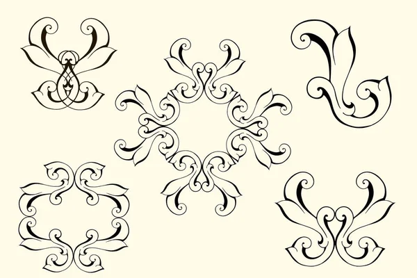 Vector Damasco Vintage Barroco Ornamento Pergamino Remolino Monograma Victoriano Escudo — Vector de stock