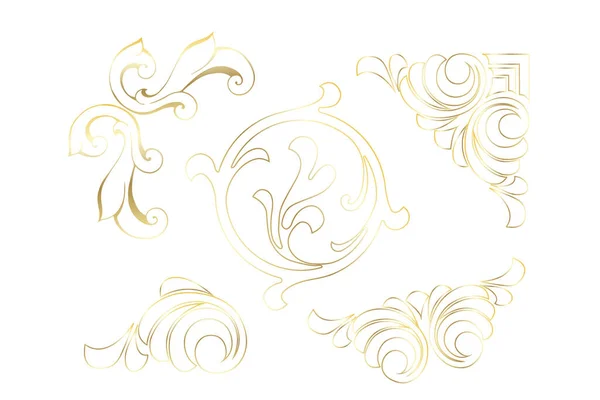 ベクトルダマスクヴィンテージバロックスクロール装飾旋回 ビクトリア朝のモノグラム紋章盾旋回 レトロな花の葉のパターンの境界は アンティークアカンサスの書道の入れ墨を刻ま葉 タイルの装飾要素 — ストックベクタ