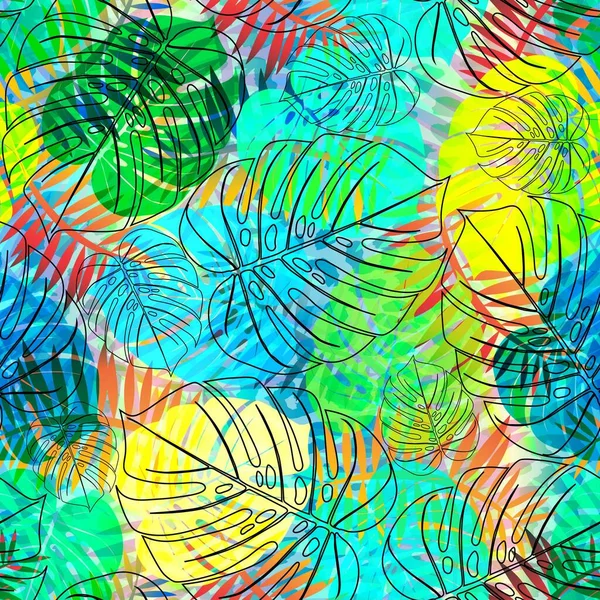 Тропічний Фон Листя Монстрів Безшовний Квітковий Екзотичний Гавайський Візерунок Джунглі — стоковий вектор