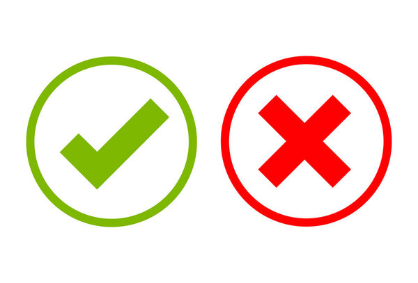 Confirm icon. checkmark and x or confirm and deny circle icon button