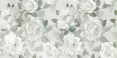 Dijital fayans tasarımı. 3 boyutlu rengarenk seramik duvar döşemeleri dekorasyonu. Geometrik ve çiçekli yama desenli soyut damasyon deseni, eski fayanslar karmaşık detaylar