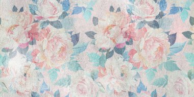 Dijital fayans tasarımı. 3 boyutlu rengarenk seramik duvar döşemeleri dekorasyonu. Geometrik ve çiçekli yama desenli soyut damasyon deseni, eski fayanslar karmaşık detaylar