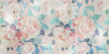 Dijital fayans tasarımı. 3 boyutlu rengarenk seramik duvar döşemeleri dekorasyonu. Geometrik ve çiçekli yama desenli soyut damasyon deseni, eski fayanslar karmaşık detaylar