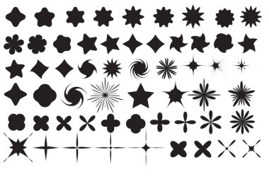 Yıldız ışıltısı simgesi. Noel yıldızları simgeleri. Fütürist şekiller. Havai fişeklerden parlama