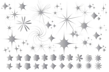 Yıldız ışıltısı simgesi. Fütürist şekiller. Noel yıldızları simgeleri. Havai fişeklerden parlama