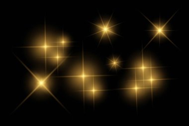 Parıldayan ışıklar, yanıp sönen ışıklar, ışık efektleri, güneş ışığı parıltısı, parıldayan ışınlar, siyah arkaplanda parıldayan yıldız sikonu..