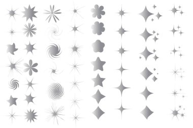 Yıldız ışıltısı simgesi. Fütürist şekiller. Noel yıldızları simgeleri. Havai fişeklerden parlama