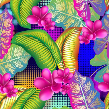 Orman çiçeği, tropik ve pürüzsüz desenler bırakır. Palmiye yaprağı, canavar, pembe tesisat çiçeği, amber çiçeği, egzotik tropik yaz çiçekleri ve yaprakları..