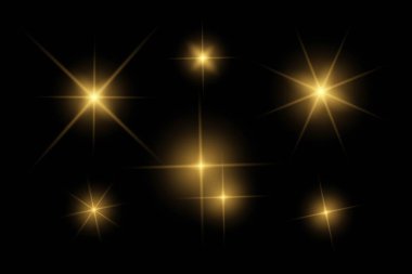 Parıldayan ışıklar, yanıp sönen ışıklar, ışık efektleri, güneş ışığı parıltısı, parıldayan ışınlar, siyah arkaplanda parıldayan yıldız sikonu..