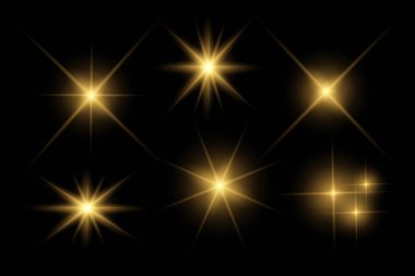 Parıldayan ışıklar, yanıp sönen ışıklar, ışık efektleri, güneş ışığı parıltısı, parıldayan ışınlar, siyah arkaplanda parıldayan yıldız sikonu..