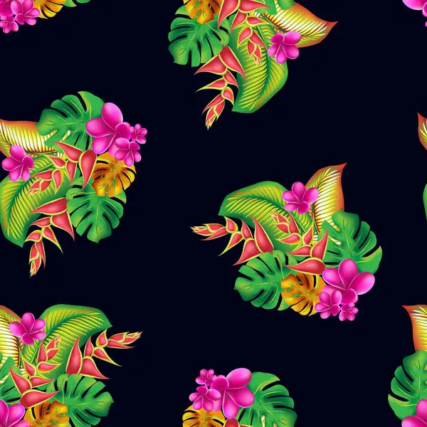 Orman çiçeği ve tropik desenler bırakır. Palmiye yaprağı, canavar, pembe tesisat çiçeği, amber çiçeği, egzotik tropik yaz çiçekleri ve yaprakları..