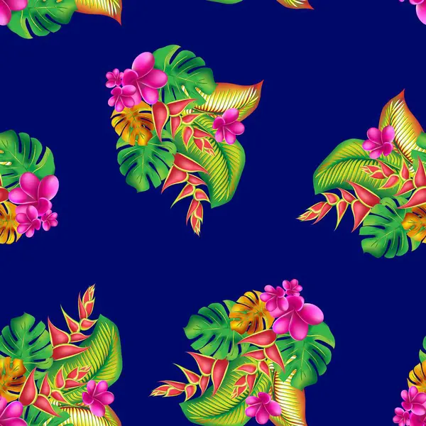 Orman çiçeği ve tropik desenler bırakır. Palmiye yaprağı, canavar, pembe tesisat çiçeği, amber çiçeği, egzotik tropik yaz çiçekleri ve yaprakları..