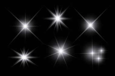 Parıldayan ışıklar, yanıp sönen ışıklar, ışık efektleri, güneş ışığı parıltısı, parıldayan ışınlar, siyah arkaplanda parıldayan yıldız sikonu..