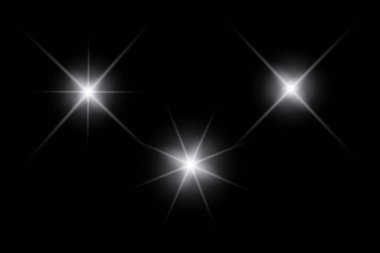 Beyaz parlayan ışıklar, yanıp sönen ışıklar, ışık efektleri, güneş ışığı parıltısı, parıldayan ışınlar, siyah arka planda parıldayan yıldız sikonu..