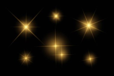 Parıldayan ışıklar, yanıp sönen ışıklar, ışık efektleri, güneş ışığı parıltısı, parıldayan ışınlar, siyah arkaplanda parıldayan yıldız sikonu..