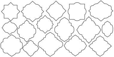 Mashrabiya koleksiyonu. Arap penceresi ve İslami kapılar çerçeve seti. Doğulu mimari elementleri. 