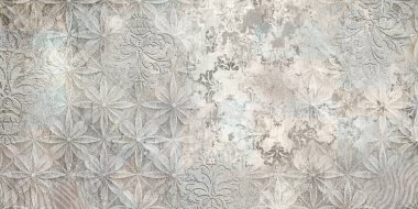 Renkli seramik duvar fayansları. Geometrik ve çiçek süslemeleri ile soyut damasyon deseni