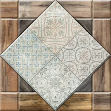 Süs ve parmak izleriyle birlikte beton bir duvar. Dijital fayans tasarımı. 3 boyutlu rengarenk seramik duvar döşemeleri dekorasyonu. Soyut damaske yama arkaplanı