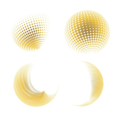 Çağdaş yarım ton seti üç boyutlu rakamları yuvarlıyordu. Noktalanmış ve soyulmuş yuvarlak küreler