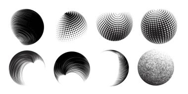 Çağdaş yarım ton seti üç boyutlu rakamları yuvarlıyordu. Noktalanmış ve soyulmuş yuvarlak küreler