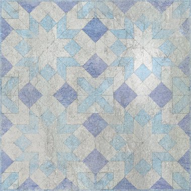 Süs ve parmak izleriyle birlikte beton bir duvar. Dijital fayans tasarımı. 3 boyutlu rengarenk seramik duvar döşemeleri dekorasyonu. Soyut damaske yama arkaplanı