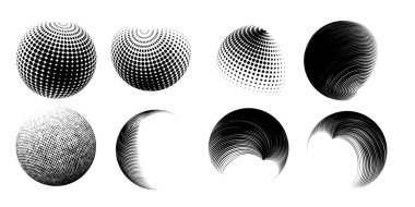 Çağdaş yarım ton seti üç boyutlu rakamları yuvarlıyordu. Noktalanmış ve soyulmuş yuvarlak küreler