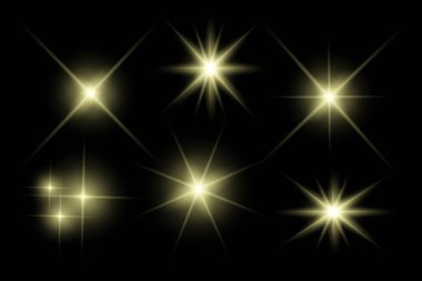 Parıldayan ışıklar, yanıp sönen ışıklar, ışık efektleri, güneş ışığı parıltısı, parıldayan ışınlar, siyah arkaplanda parıldayan yıldız sikonu..
