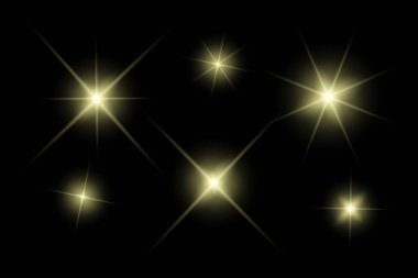 Parıldayan ışıklar, yanıp sönen ışıklar, ışık efektleri, güneş ışığı parıltısı, parıldayan ışınlar, siyah arkaplanda parıldayan yıldız sikonu..