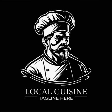 Master Chef Vintage Wood Carving Line Art Silhouette Restaurant Business Logo