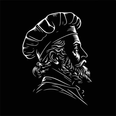 Master Chef Vintage Wood Carving Line Art Silhouette Restaurant Business Logo