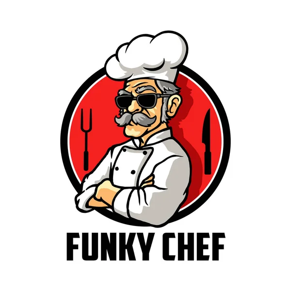 Çılgın Yaşlı Aşçı Çizgi Film Maskot Logosu — Stok fotoğraf