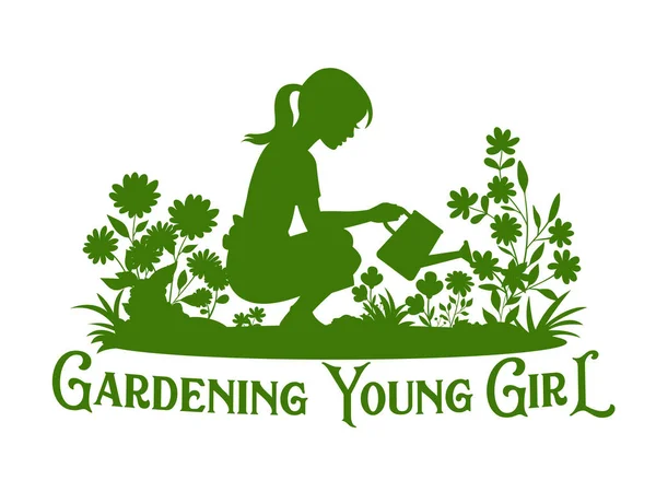 Bahçıvanlık Genç Kız Silueti Logosu — Stok fotoğraf