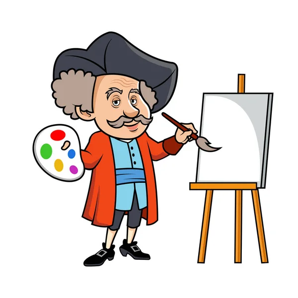 European Artistic Male Painter Cartoon Character Mascot — 스톡 사진
