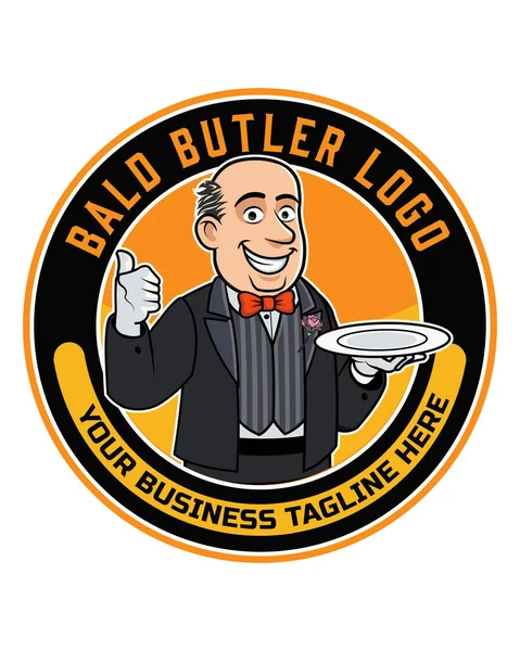 Butler Careca Cartoon Mascote Logo — Fotografia de Stock